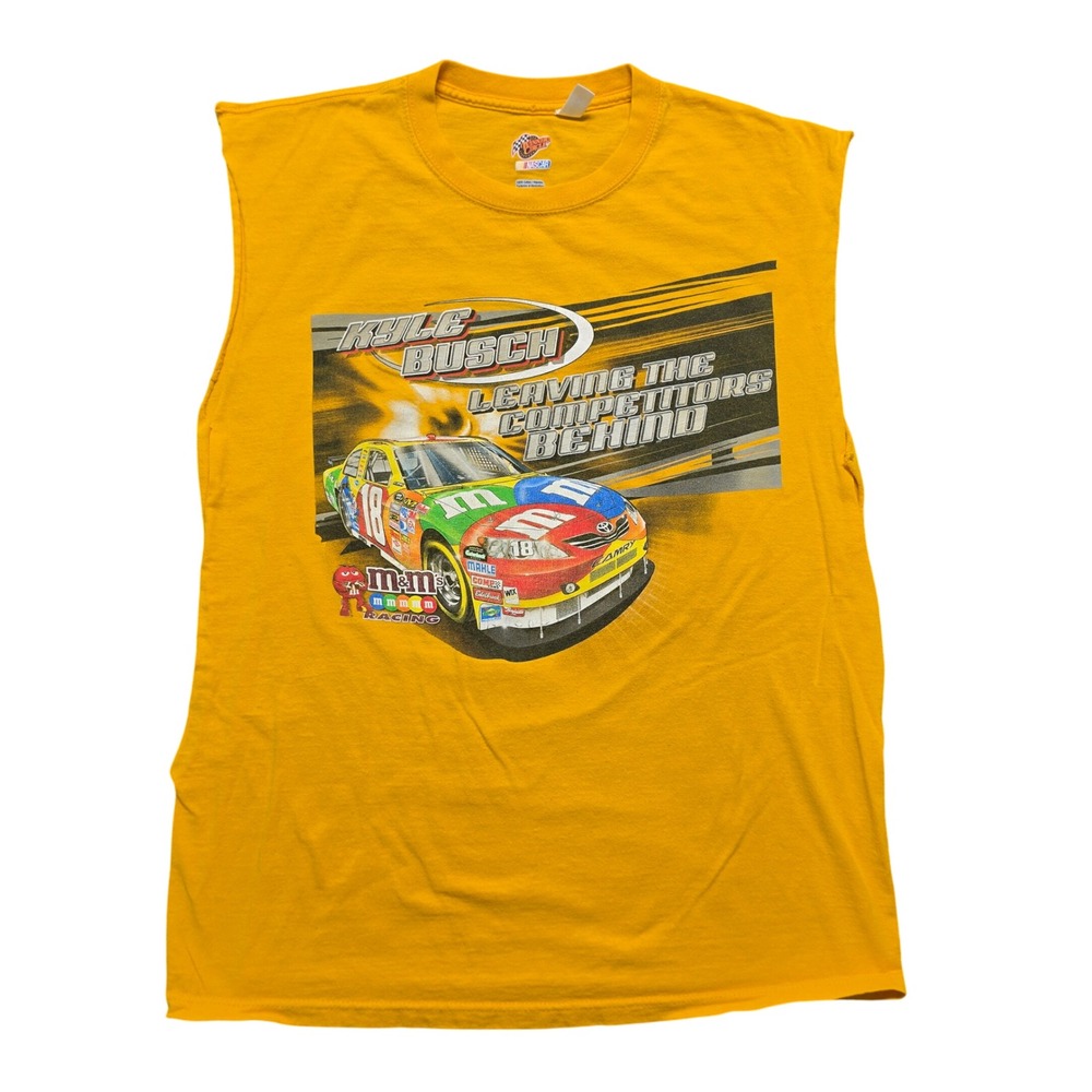 Vintage Nascar Sleeveless Shirt‎ Mens Large Yellow Kyle Busch M&Ms Racing Tank